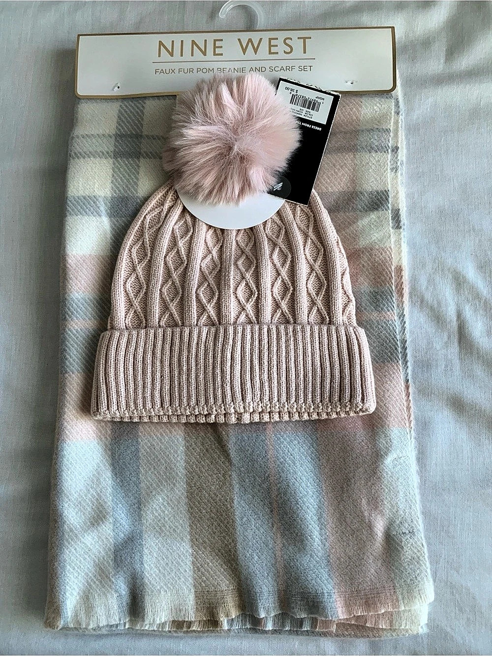 Nine West Classic Plaid Scarf & Beanie Hat Gift Set NWT